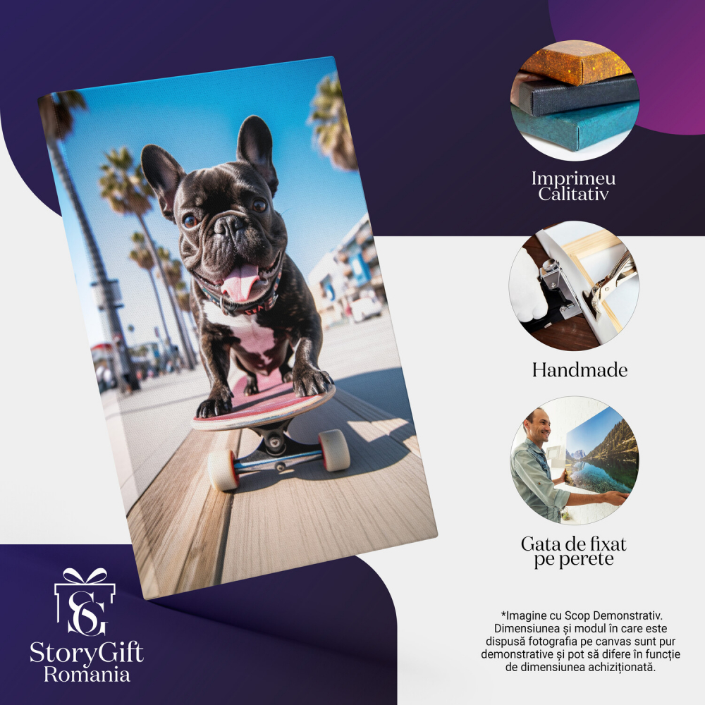 Bulldog Francez pe Skateboard - Pictură Digitală Jucăușă, Marime 40x25CM [2]