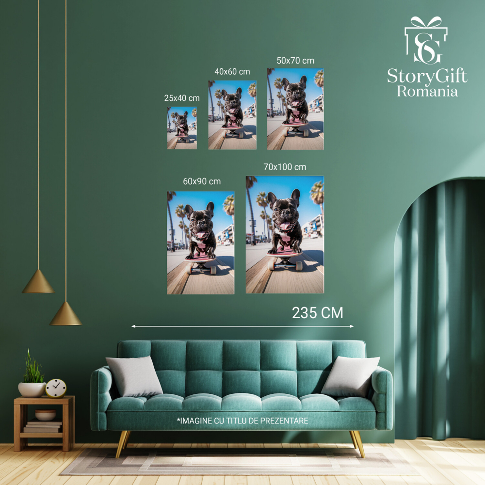 Bulldog Francez pe Skateboard - Pictură Digitală Jucăușă, Marime 40x25CM [3]