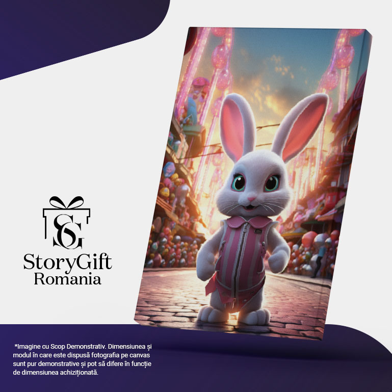 Tablou Canvas:  Bunny Girl, Iepurasul Fetita cu Genele Lungi si Ochii Mari imbracat in Body Roz  Pictura Digitala 40x25CM [5]