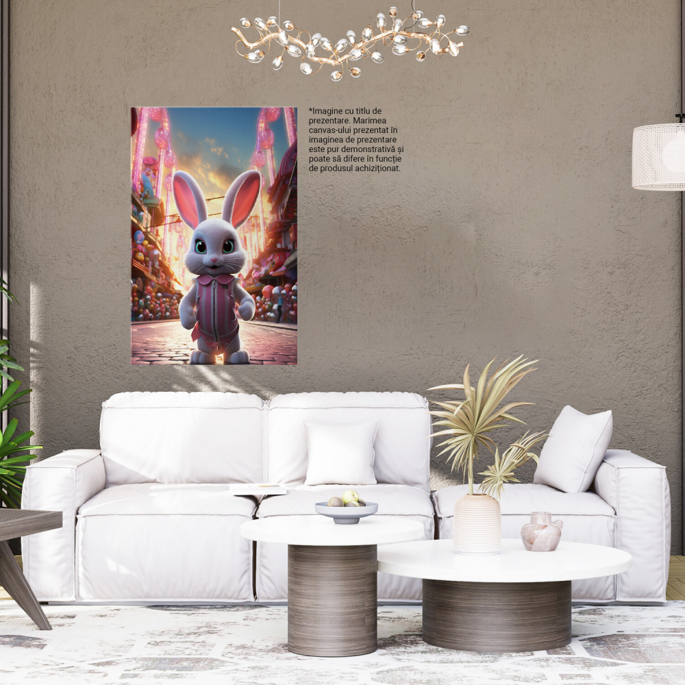 Iepurașul Fetiță cu Gene Lungi și Ochii Mari Îmbrăcat în Body Roz - Pictură Digitală, Marime 40x25CM [4]