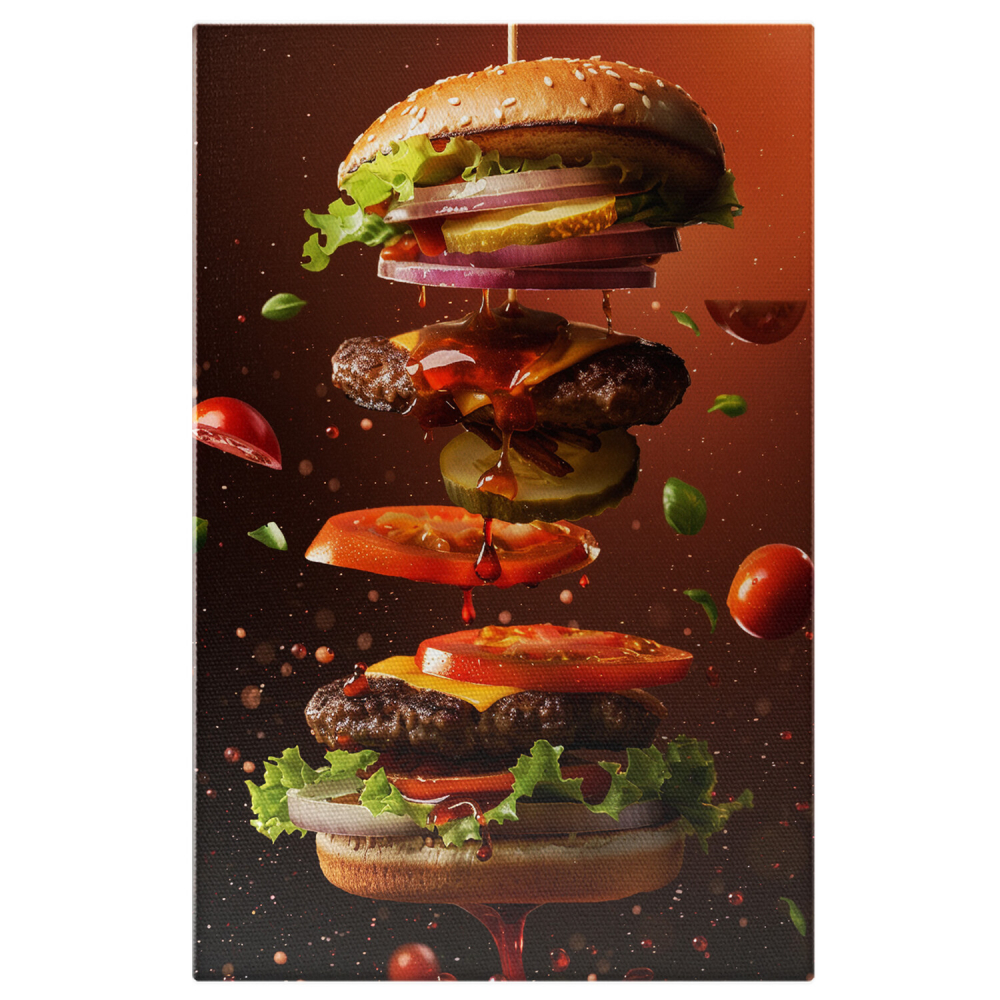 Burger Delicios cu Legume - Tablou Canvas pentru Iubitorii de Fast Food, Marime 40x25CM [1]