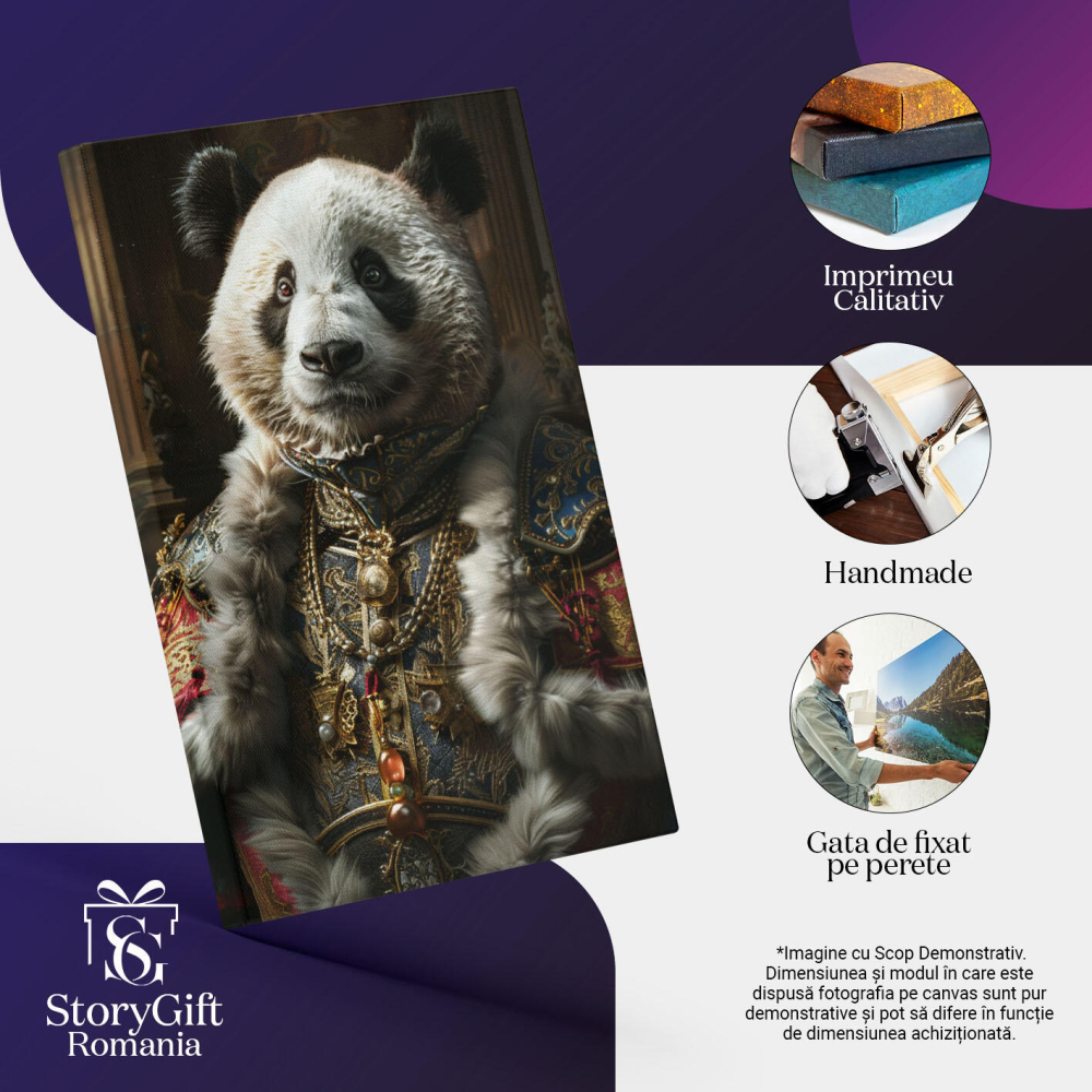 Tablou Canvas Burtosul Baron de Bambus Ursul Panda în Haine Frumoase și Colier , Pictura Digitala 40x25CM [3]