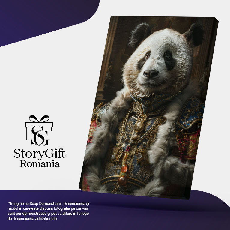 Tablou Canvas Burtosul Baron de Bambus Ursul Panda în Haine Frumoase și Colier , Pictura Digitala 40x25CM [5]