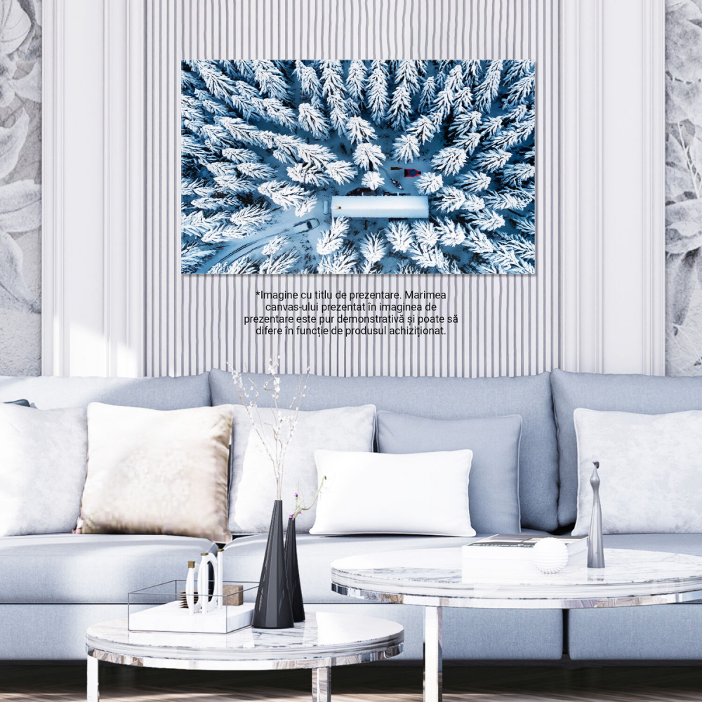 Cabana de Lemn în Pădurea de Iarnă: Liniște și Frumusețe Naturală, Marime 40x25CM [3]