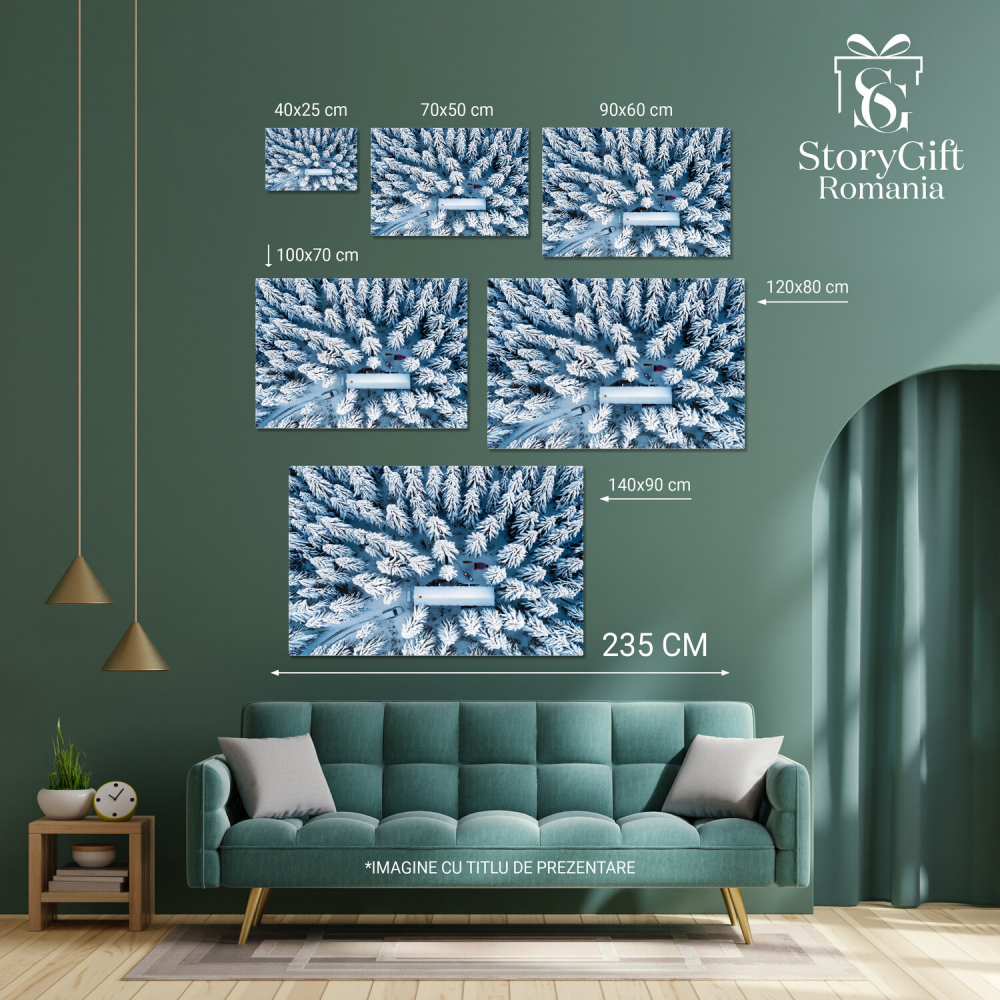 Cabana de Lemn în Pădurea de Iarnă: Liniște și Frumusețe Naturală, Marime 40x25CM [4]