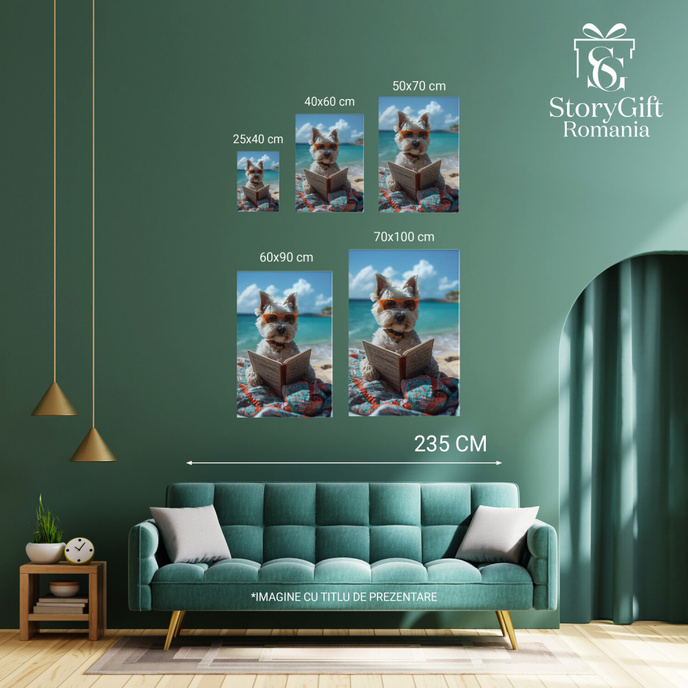 Câine Alb West Highland White Terrier pe Plajă cu Ochelari de Soare, Marime 40x25CM [4]