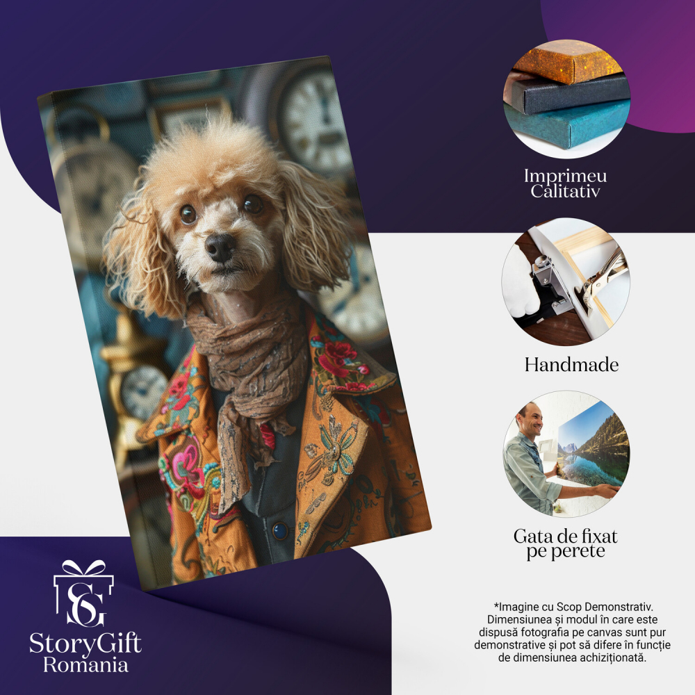 Câine cu Sacou Portocaliu Floral - Tablou Canvas, Marime 40x25CM [2]