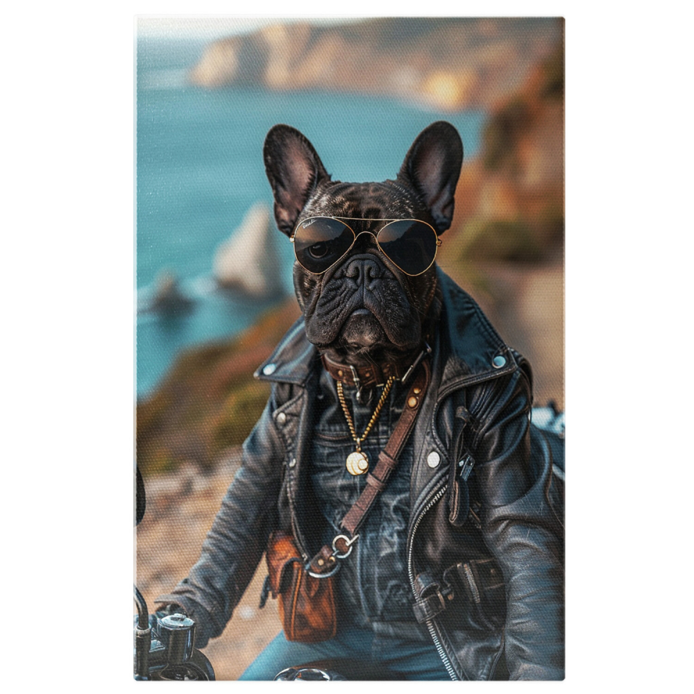 Buldog Motociclist în Geacă de Piele și Ochelari de Soare - Pictură Digitală Fashion, Marime 40x25CM [1]