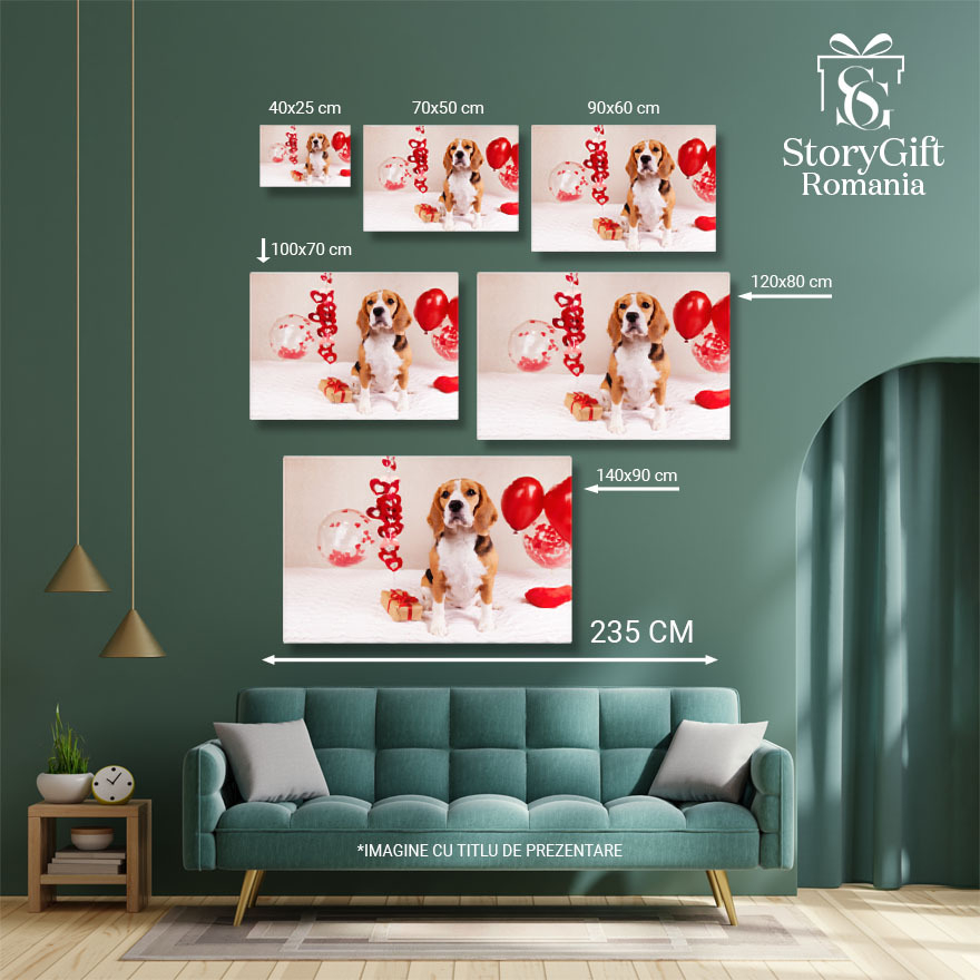 Tablou Canvas Cainele Beagle sta pe pat acoperit cu o patura, caine, Beagle, iubire, prezent, inima 4478 40x25CM [5]
