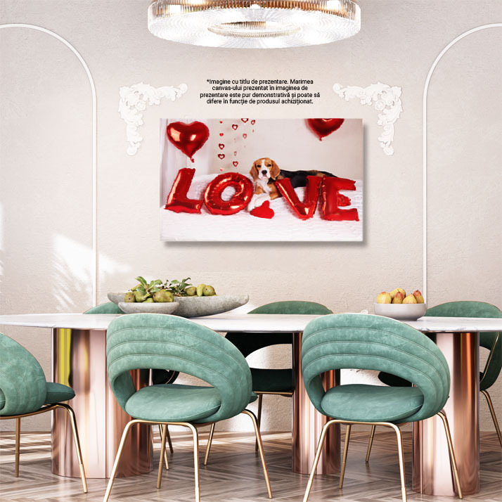 Tablou Canvas Cainele Beagle sta pe pat intr-o camera decorata, caine, Beagle, iubire, prezent, inima 4475 40x25CM [3]