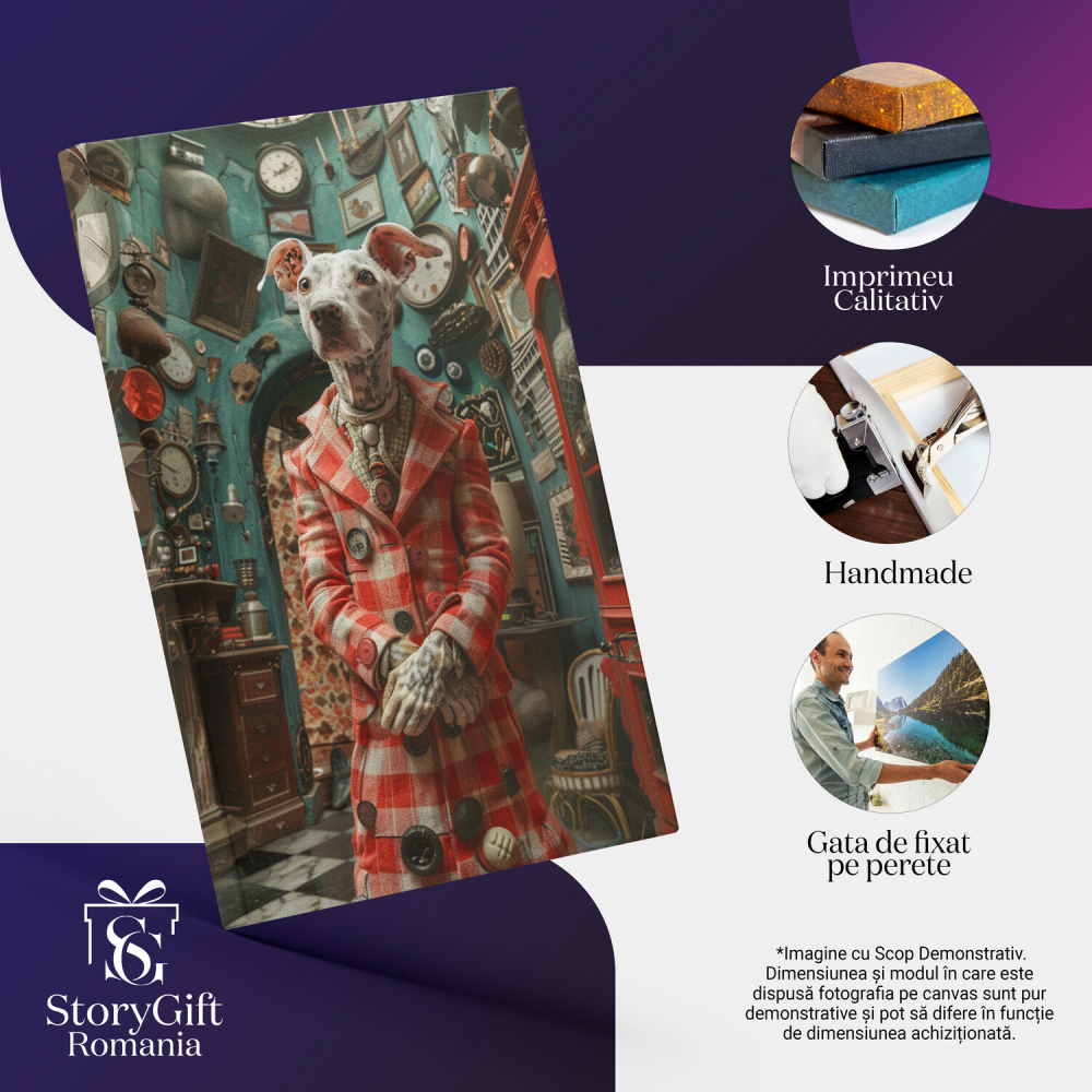 Câine Dalmatian în Costum Alb cu Carouri Roșii - Pictură Digitală în Atelier, Marime 40x25CM [2]