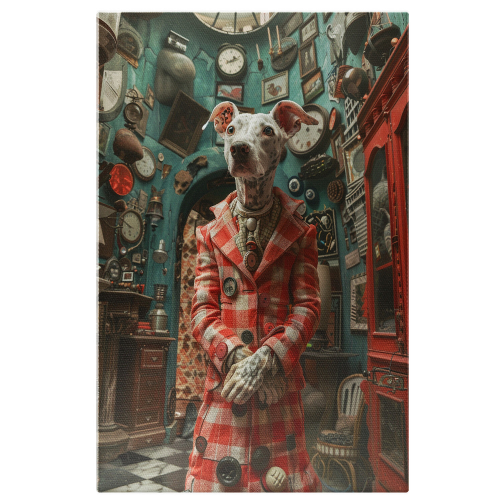 Câine Dalmatian în Costum Alb cu Carouri Roșii - Pictură Digitală în Atelier, Marime 40x25CM [1]