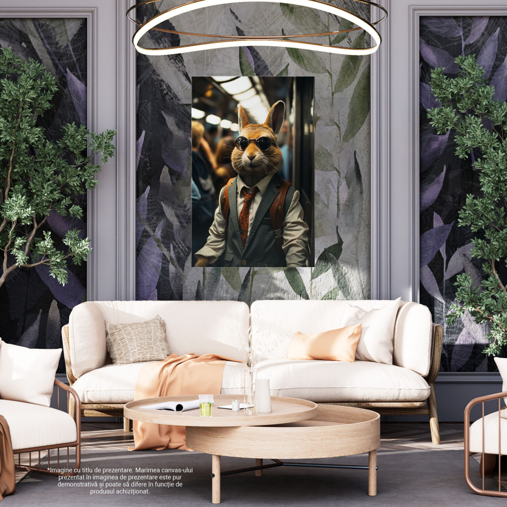 Tablou Canvas: Călătorii din Tren și Iepurele Fantastic cu Ochelari, Marime 40x25CM [4]