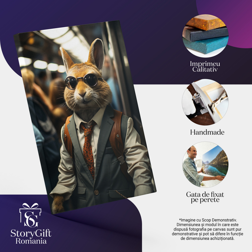 Tablou Canvas: Călătorii din Tren și Iepurele Fantastic cu Ochelari, Marime 40x25CM [2]