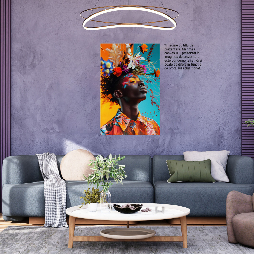 Tablou Canvas - Camasă Portocalie cu Model Floral Contrast Portocaliu-Turcoaz, Marime 40x25CM [3]