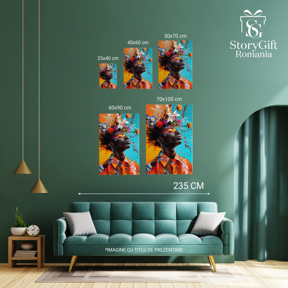 Tablou Canvas - Camasă Portocalie cu Model Floral Contrast Portocaliu-Turcoaz, Marime 40x25CM [4]