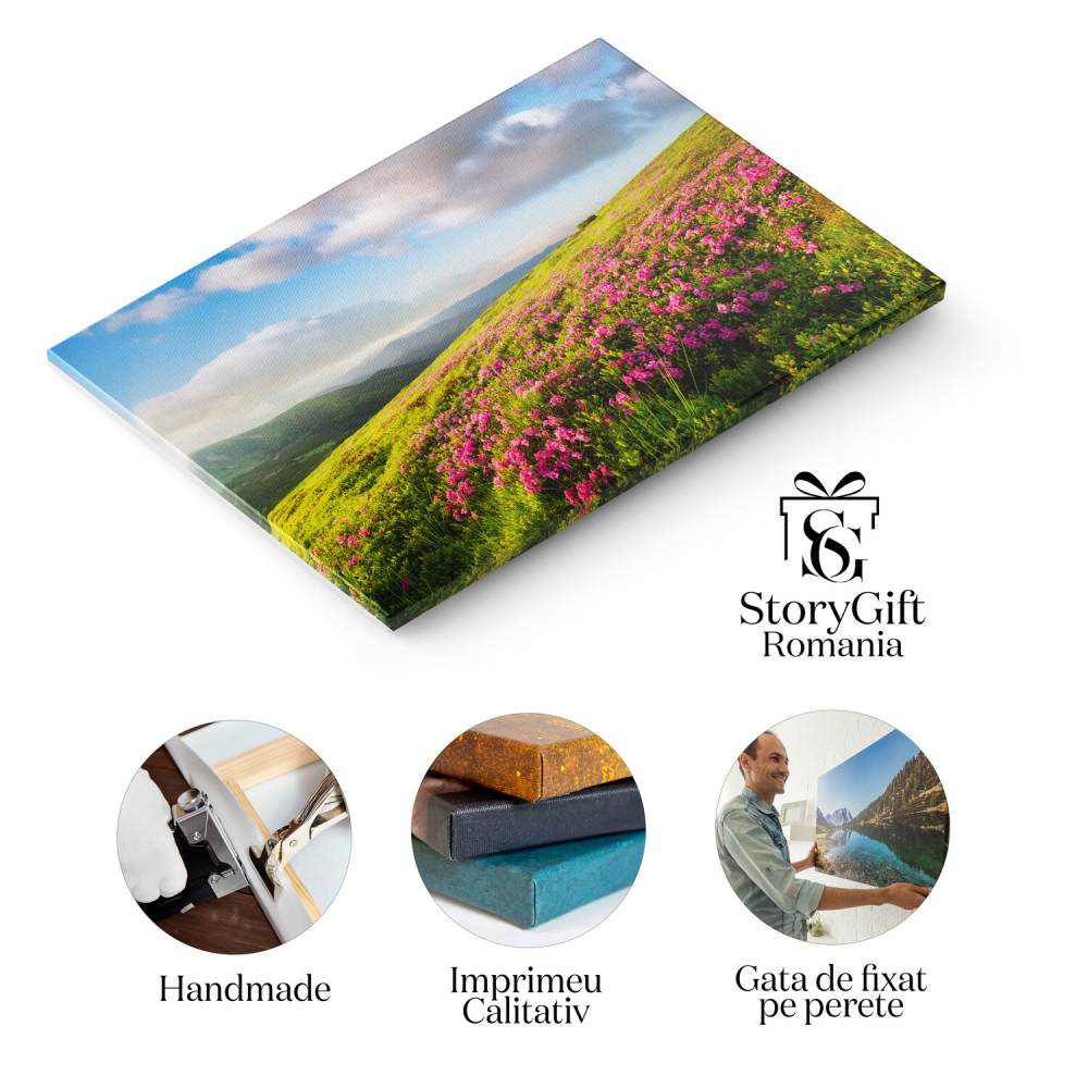 Câmp de Flori la Apus în Munți - Peisaj de Vis cu Flori Colorate, Marime 40x25CM [2]