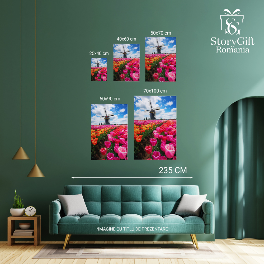 Câmp de Lalele Colorate și Moara de Vânt - Pictură Digitală, Marime 40x25CM [3]