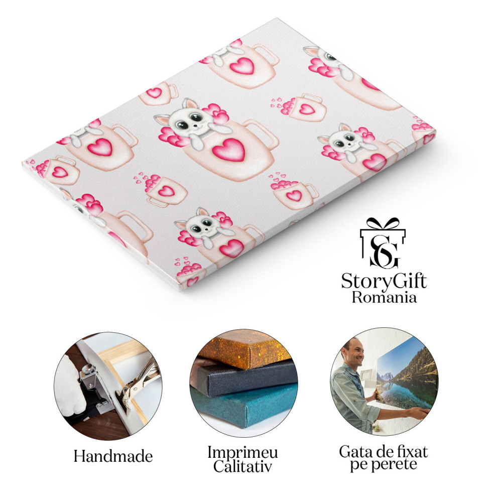 Tablou Canvas: Căni de cafea cu inimi și pisici - Pisici în căni de cafea 40x25CM [2]