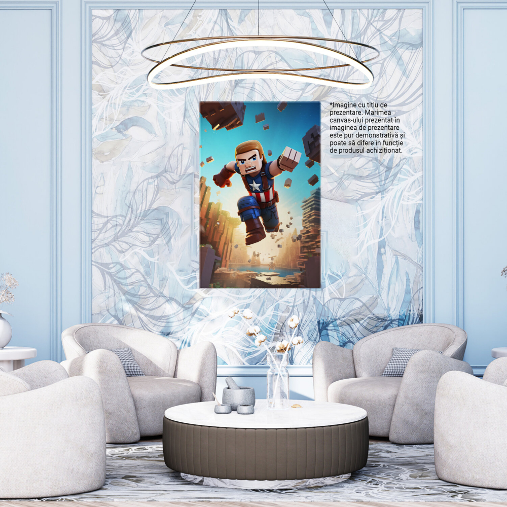 Tablou Canvas - Captain America Zburând în Stil Minecraft, Marime 40x25CM [4]