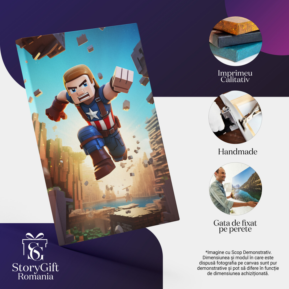 Tablou Canvas - Captain America Zburând în Stil Minecraft, Marime 40x25CM [2]