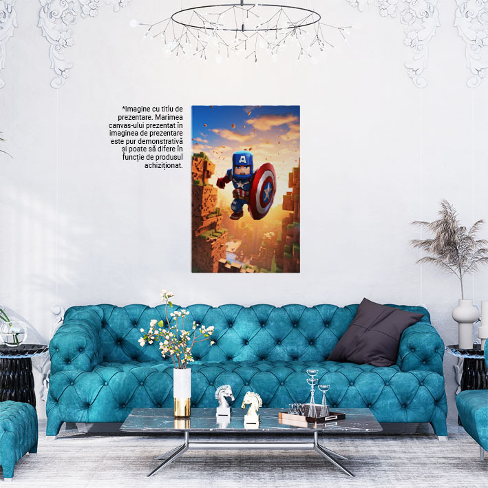 Tablou Canvas: Capitan america zburand caracter minecraft cu scut cer senin jocuri video Pictura Digitala 40x25CM [2]