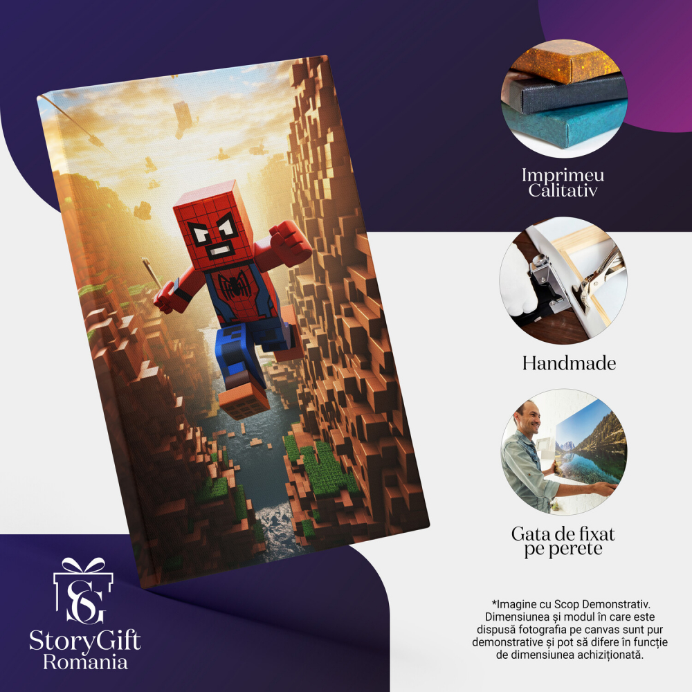 Tablou Canvas - Spider-Man Zburând în Stil Minecraft, Marime 40x25CM [2]