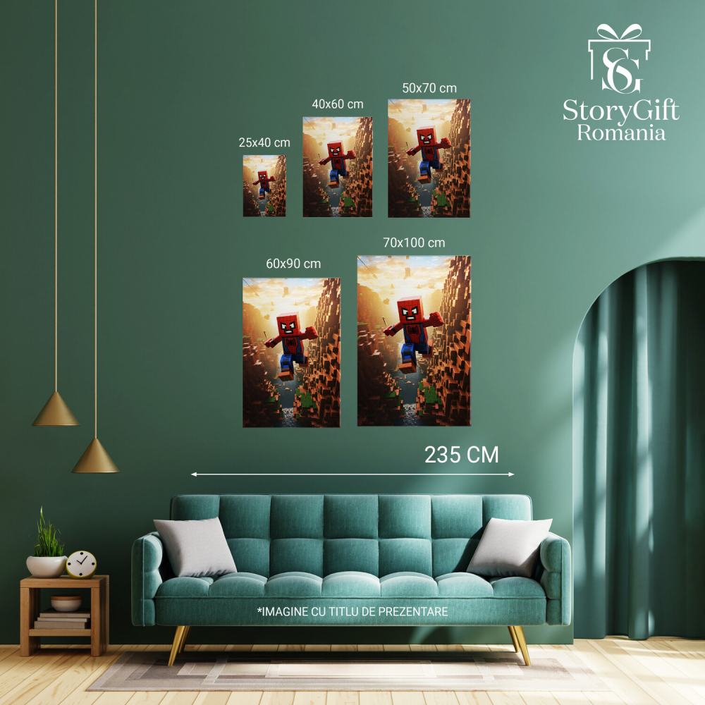 Tablou Canvas - Spider-Man Zburând în Stil Minecraft, Marime 40x25CM [3]