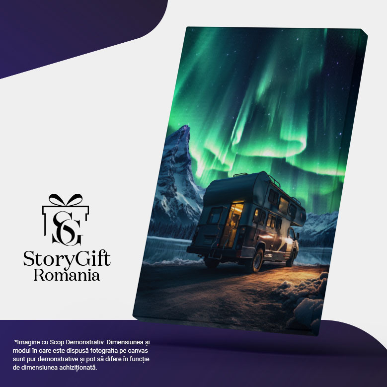 Tablou Canvas:  Caravană și Aurora Boreală, Norvegia- Peisaje Pictura Digitala 40x25CM [5]