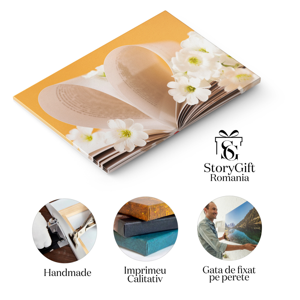 Tablou Canvas: Bucurie și Cultură prin Cărți și Flori, Marime 40x25CM [2]