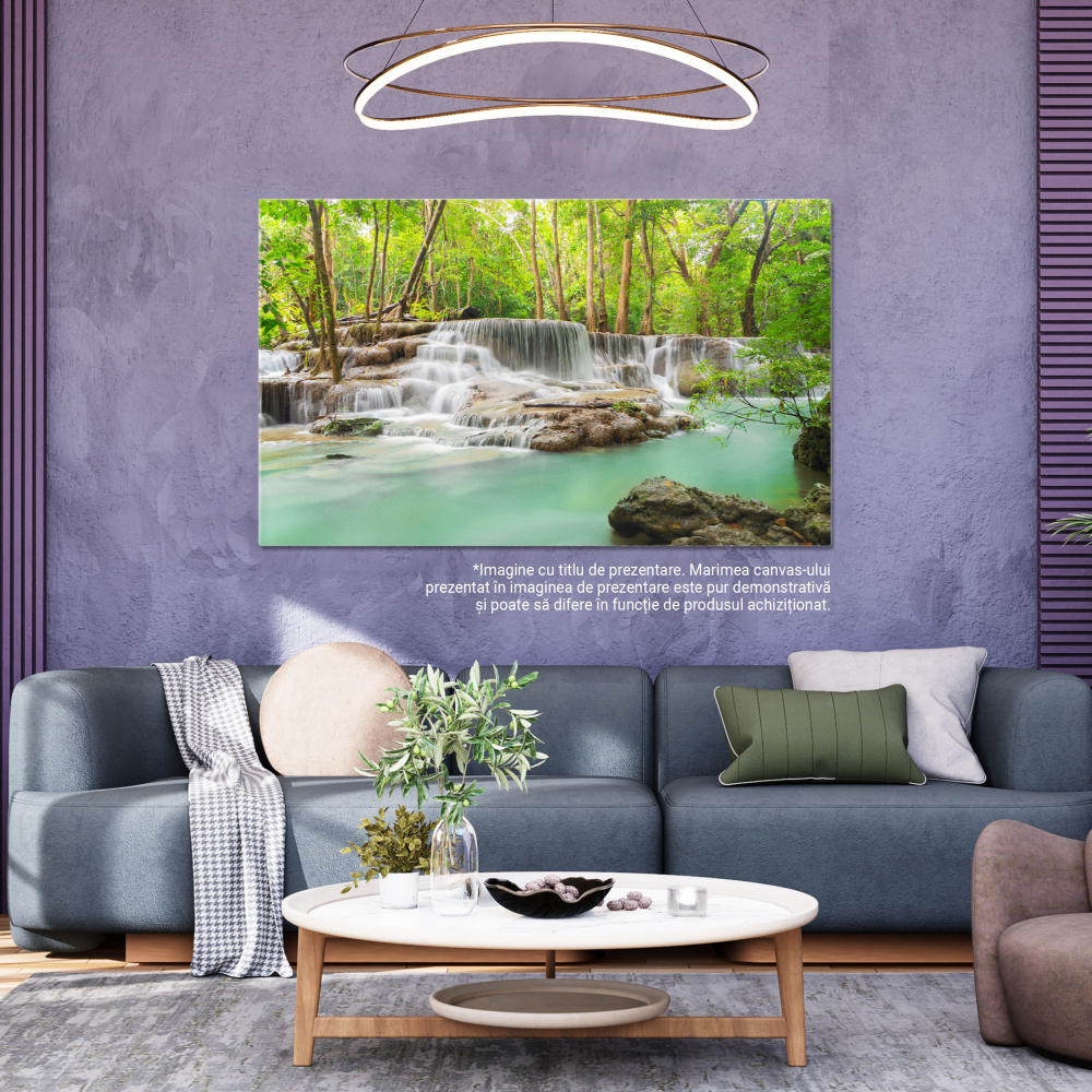 Tablou Canvas Cascada Erawan in Peisajul Natural din Kanchanaburi natura, turism, apa, jungla, peisaj 140x90CM [5]