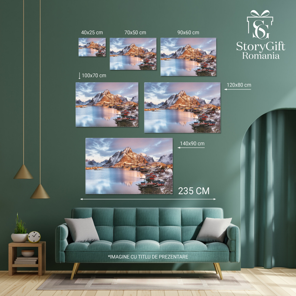Peisaj Nordic cu Rorbu și Fjord în Insulele Lofoten, Norvegia, Marime 40x25CM [4]