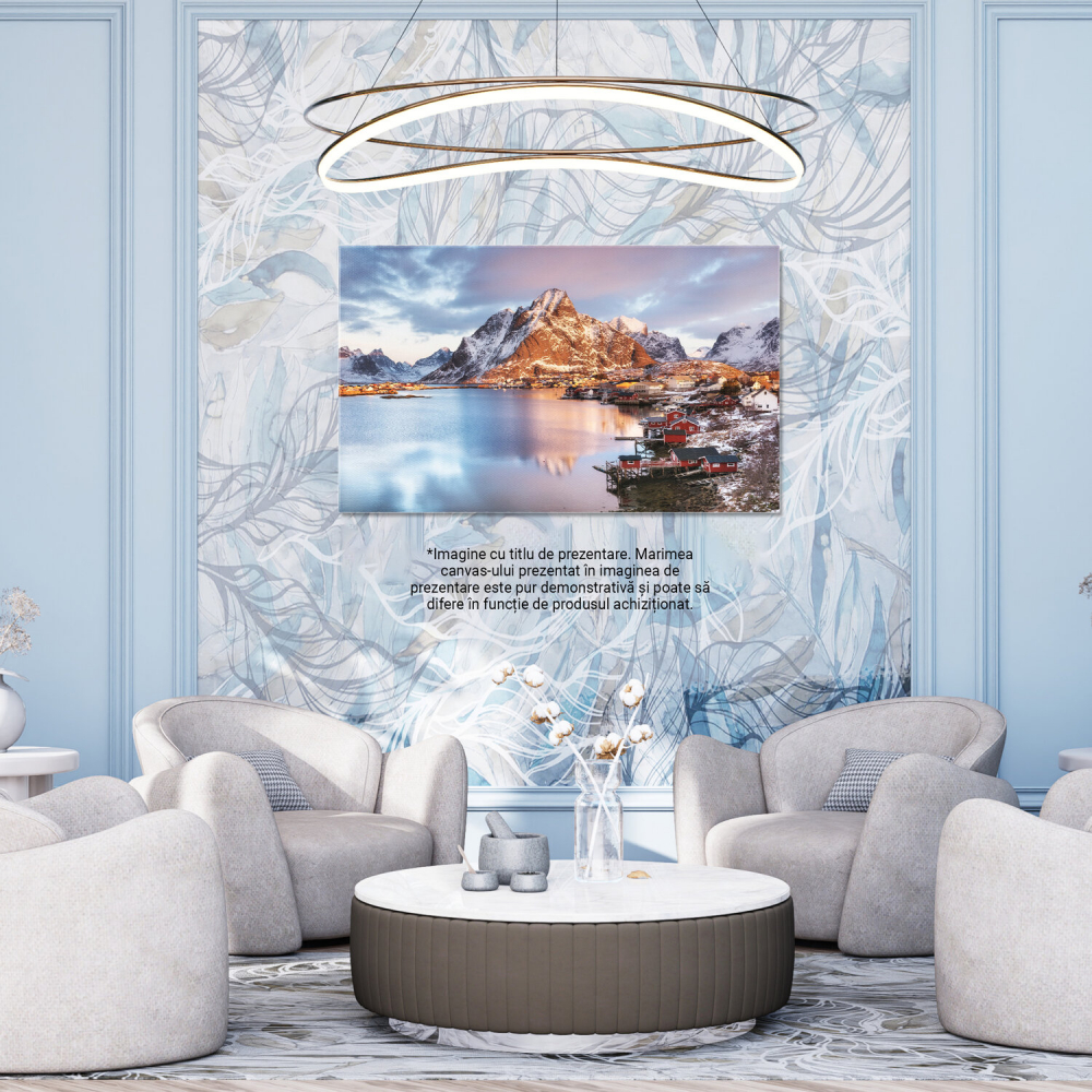 Peisaj Nordic cu Rorbu și Fjord în Insulele Lofoten, Norvegia, Marime 40x25CM [3]