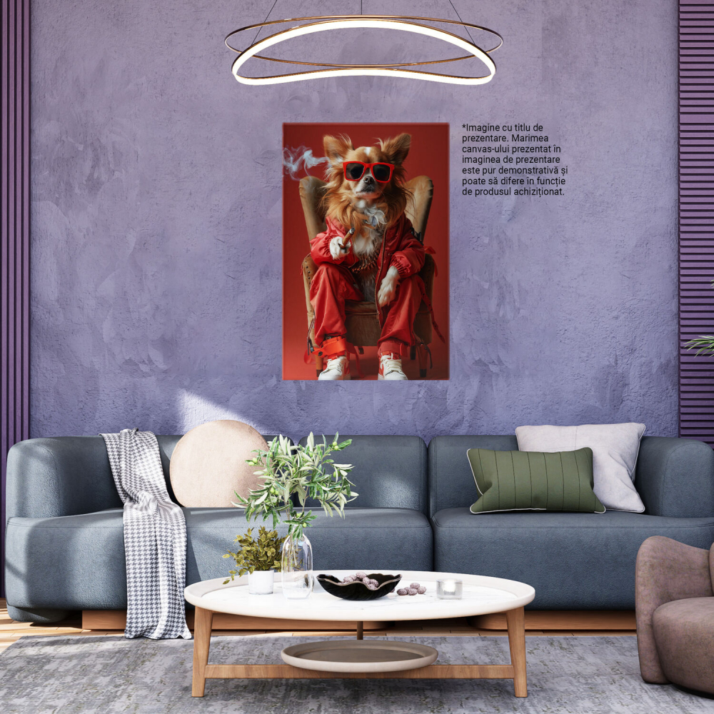 Tablou Canvas - Cățel Gangster în Trening Roșu cu Trabuc și Ochelari, Marime 40x25CM [3]