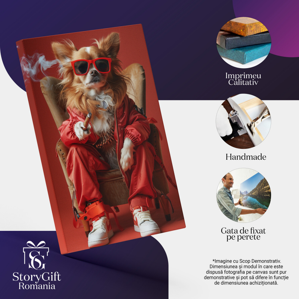 Tablou Canvas - Cățel Gangster în Trening Roșu cu Trabuc și Ochelari, Marime 40x25CM [2]