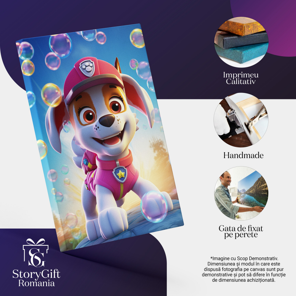 Cățel Patrula Secreta cu Costum Roz și Baloane de Săpun, Marime 40x25CM [2]