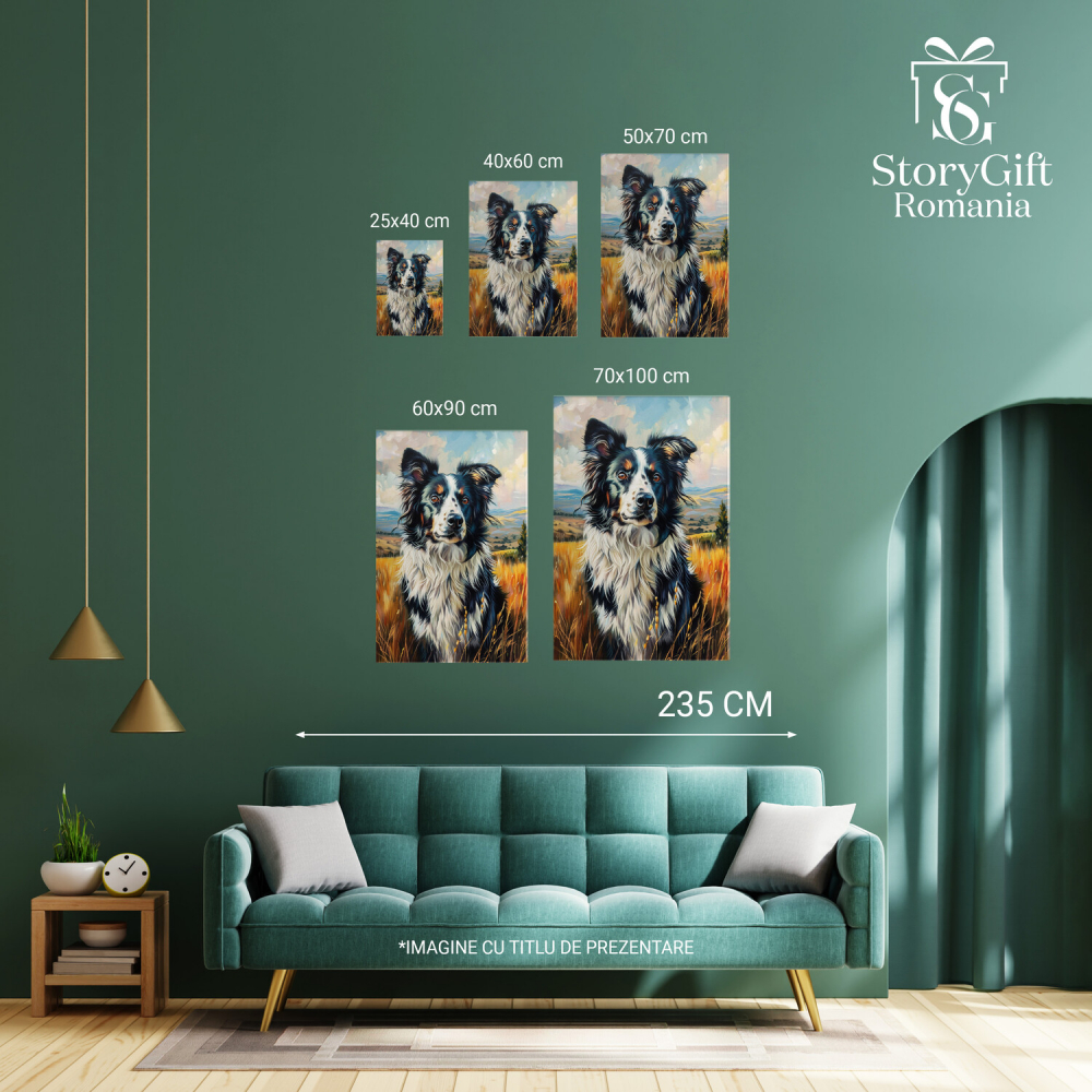 Cățel Blănos Alb cu Pete în Lanul de Grâu - Tablou Canvas, Marime 40x25CM [4]