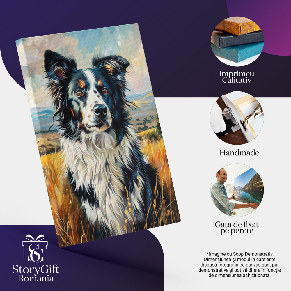 Cățel Blănos Alb cu Pete în Lanul de Grâu - Tablou Canvas, Marime 40x25CM [2]