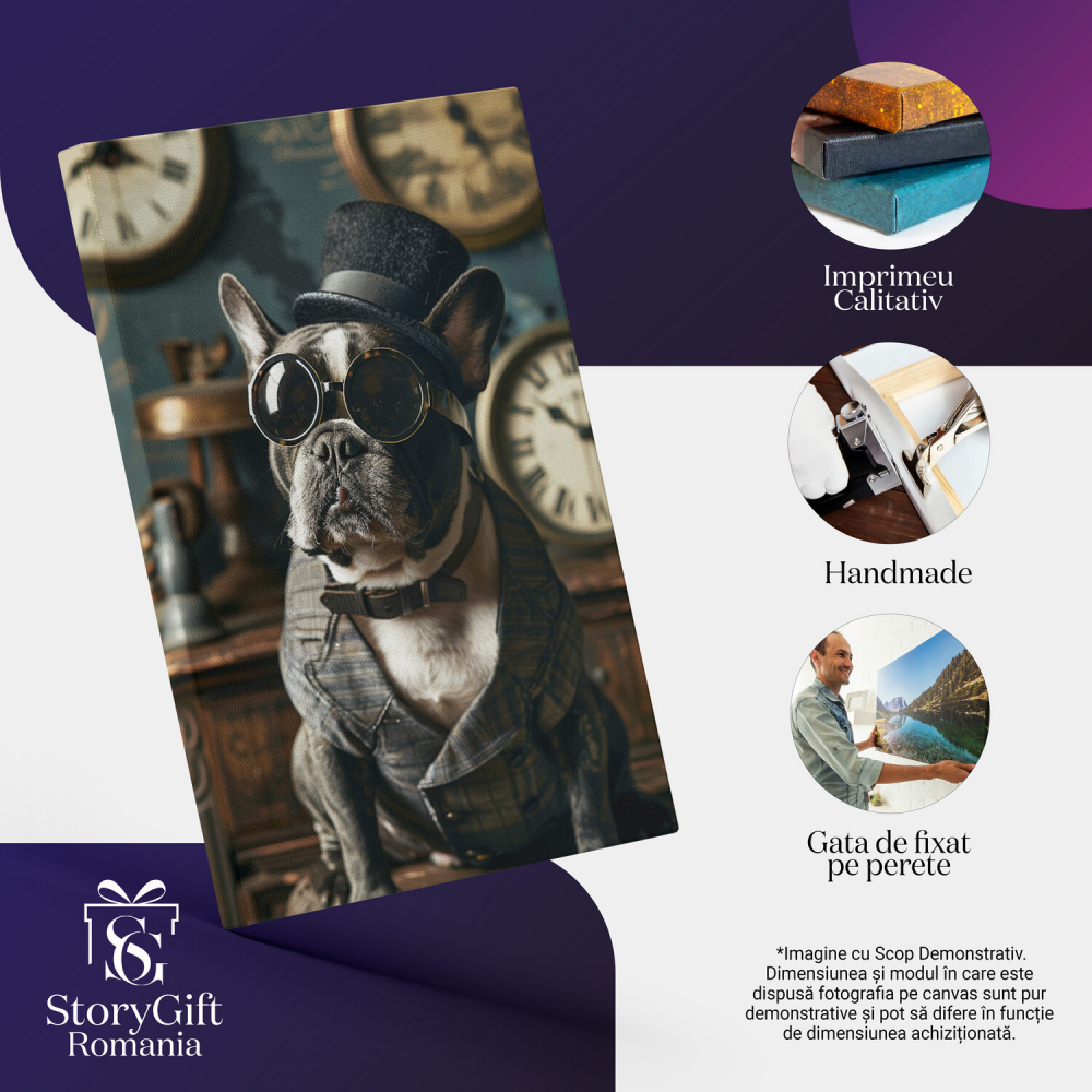 Cățelul Elegant în Noaptea Festivă Urbană - Ceasuri, Ochelari de Soare și Joben, Marime 40x25CM [2]