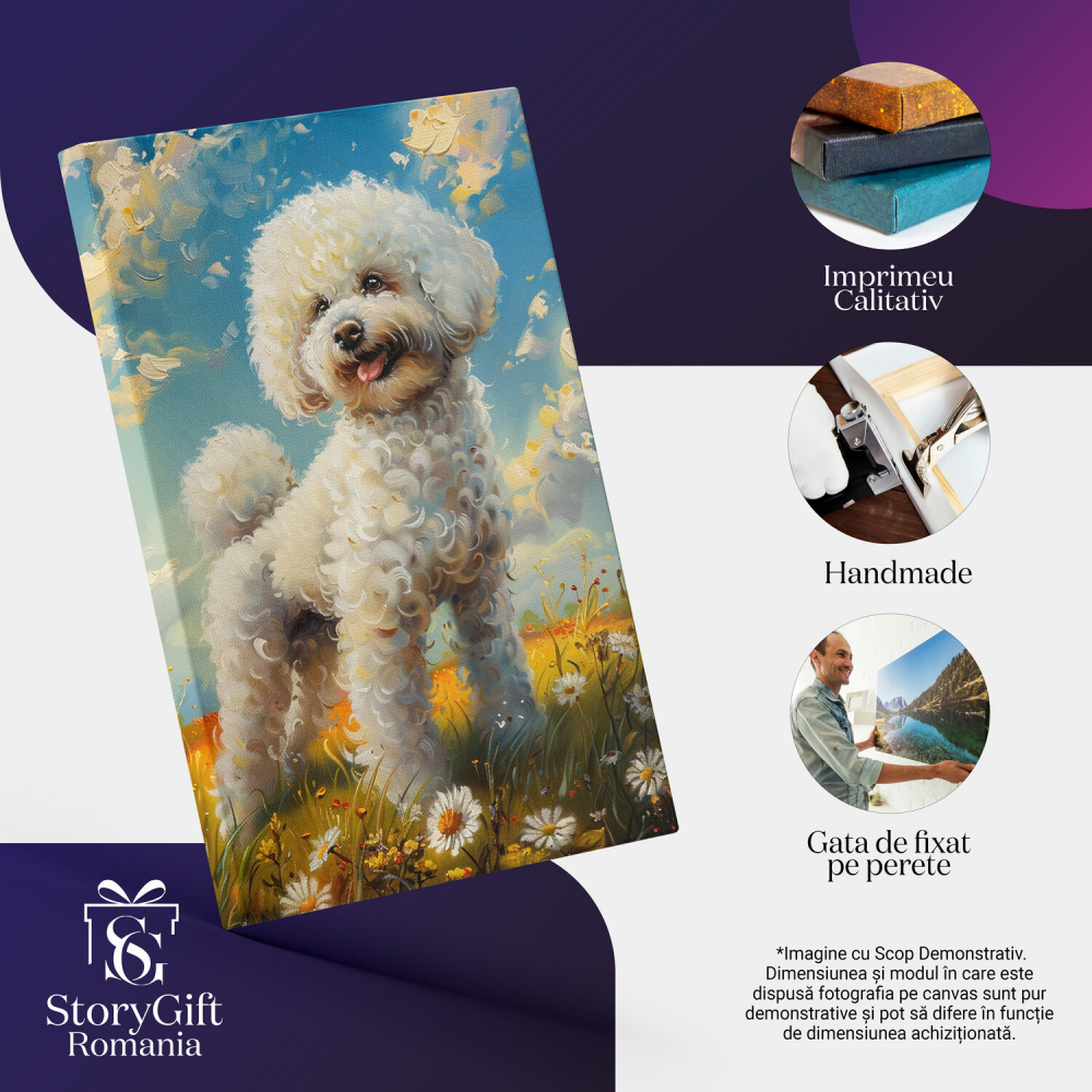 Cățeluș cu Blană Albă și Floricele - Tablou Canvas Digital, Marime 40x25CM [2]