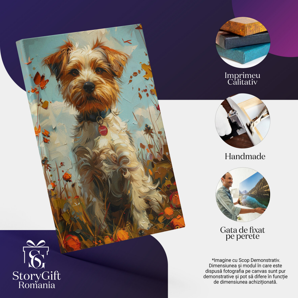 Cățeluș cu Zgardă și Blană Albă cu Maro - Pictură Digitală, Marime 40x25CM [2]