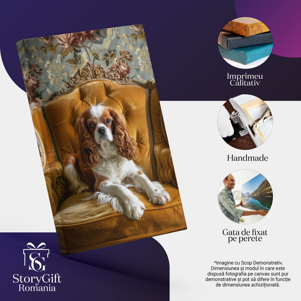 Câțelus Trist cu Blană Albă pe Fotoliu Galben – Pictură Digitală Emoționantă, Marime 40x25CM [2]