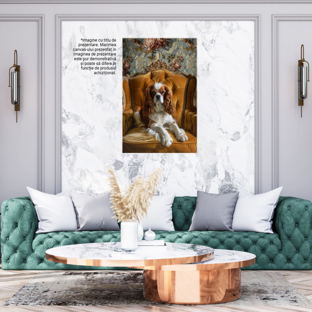 Câțelus Trist cu Blană Albă pe Fotoliu Galben – Pictură Digitală Emoționantă, Marime 40x25CM [3]