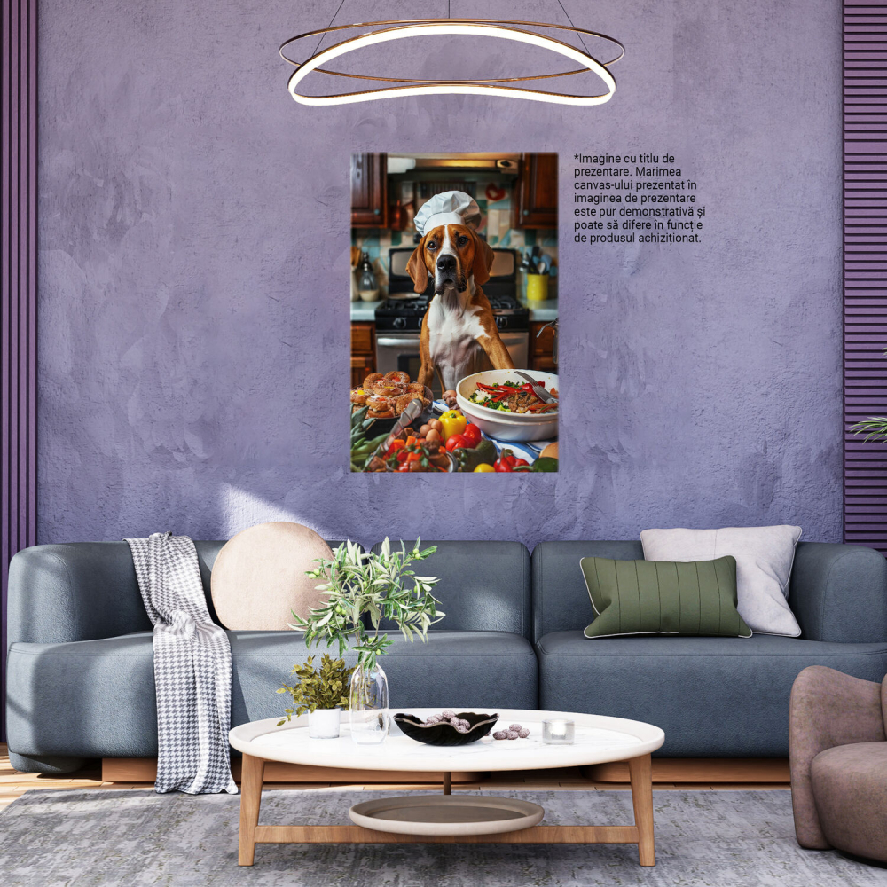 Tablou Canvas Cățelușa Beagle Bucătăreasă cu Mâncare Sănătoasă și Gustoasă, Marime 40x25CM [3]