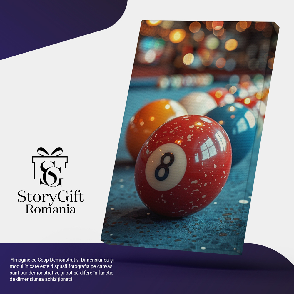 Tablou Canvas: Catifeaua mesei de biliard uzata de loviturile tacului- Mingi ce asteapta lovite Pictura Digitala 40x25CM [3]