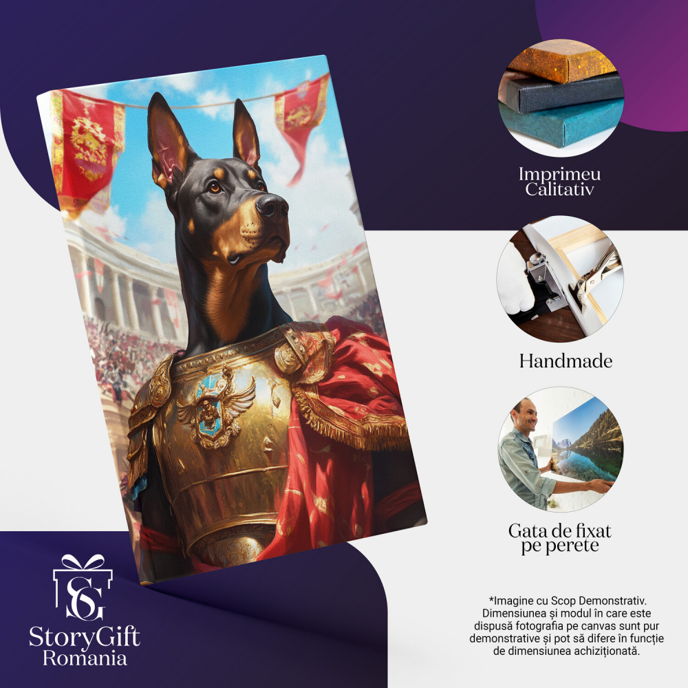  Tablou Canvas Personalizat Cavaler Regal Cu Armură Aurie În Mijlocul CetățiiMarime 140x90CM [4]