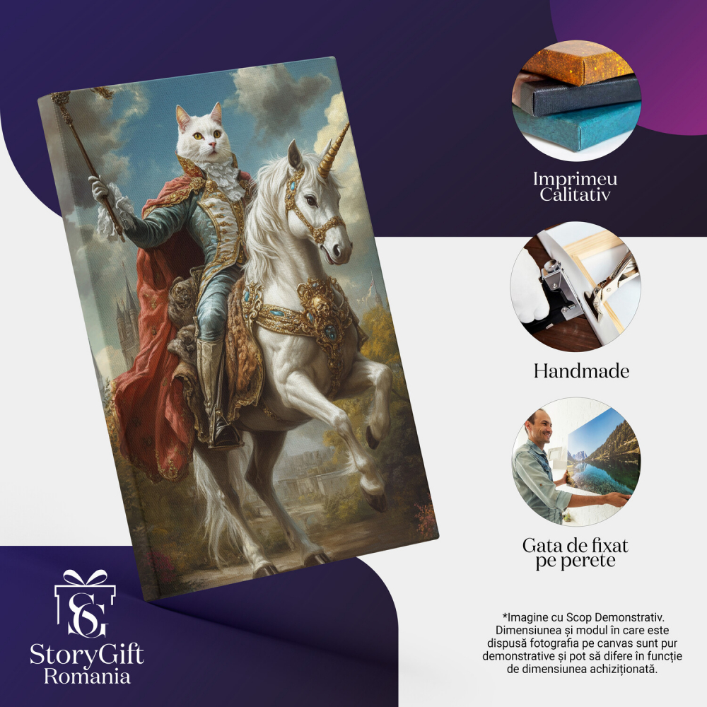 Cavaler Regal Pe Unicorn Alb - Tinuta Regeasca cu Capa și Guler Ruff
Marime 40x25CM [4]