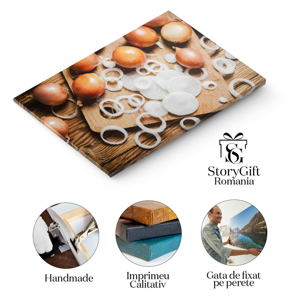 Tablou Canvas Ceapa taiata Proaspat  Ingredient Esential pentru o Mancare Sanatoasa si Plina de arome 40x25CM [2]