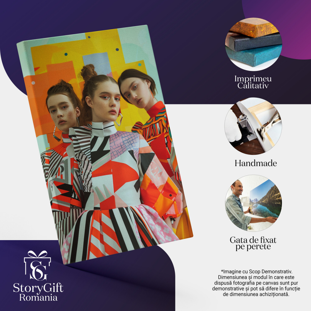 Three Beautiful Girls with Brown Hair and Colorful Long Dresses - Digital Art, Marime 40x25CM [2]