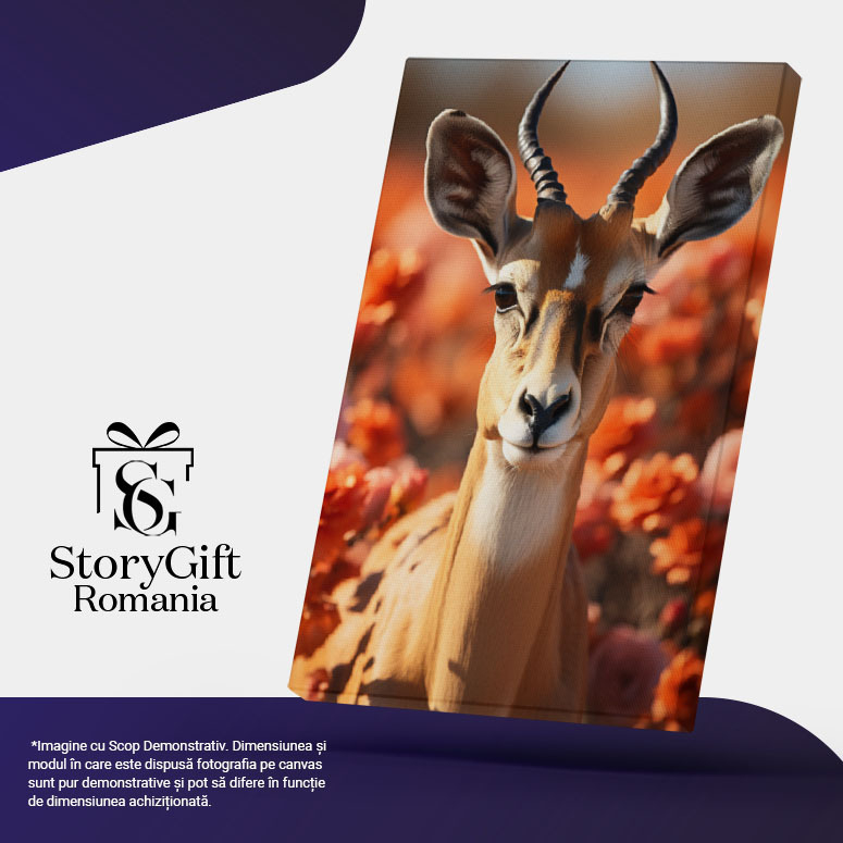 Tablou Canvas: Centrul Lanului cu Flori și Căprioara Sensibilă Pictura Digitala 40x25CM [5]
